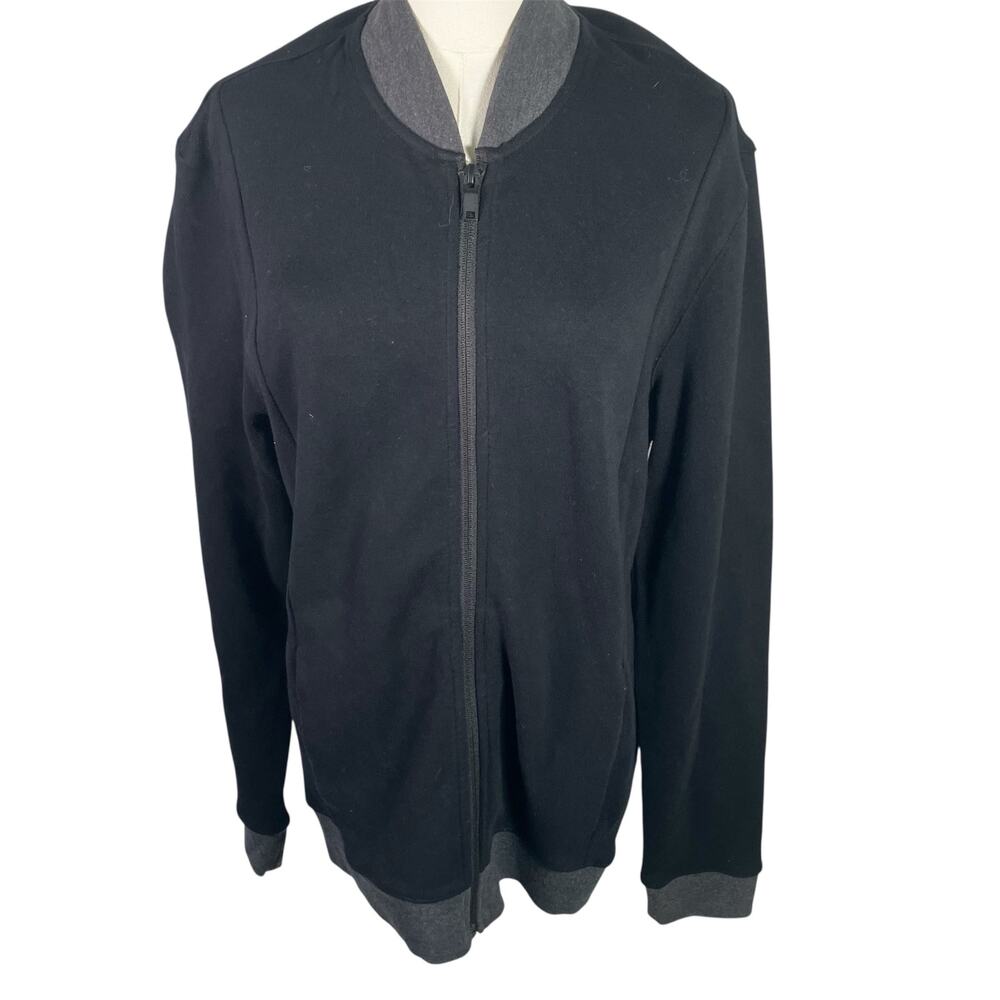 Alfani Black Zip‎ Bomber Jacket Sweatshirt Small Cotton Knit Grey Pockets New